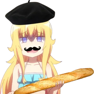😈 애니메이션, 콧수염, 베레모, 바게트, 프랑스어, 금발 telegram sticker