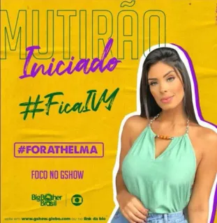 🌱 Big Brother Brasil MUTIRAO Iniciado
#FICAIVM
#FORATHELMA
FOCO NO GSHOW Big Brother, Télé-réalité, Vote, GShow, Brésil, Émission TV, Compétition whatsapp sticker