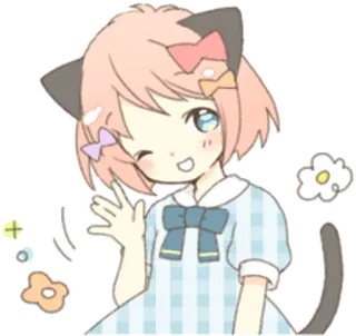 👋 garota anime, orelhas de gato, fofo, kawaii, desenho animado, ilustração, personagem, adesivo telegram sticker