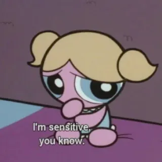 😔 Bubbles The Powerpuff Girls I'm sensitive, you know. Bolle, Le Superchicche, sensibile, cartone animato, personaggio telegram sticker