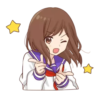 😉 anime, ragazza, uniforme scolastica, carina, kawaii, occhiolino, stelle telegram sticker
