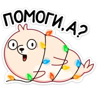 ❓ ПОМОГИ..А? foka, słodki, zwierzę, kreskówka, światła, pomoc, wsparcie telegram sticker