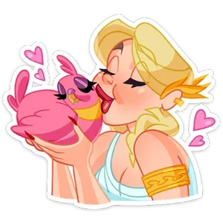 😘 woman, bird, love, kiss, hearts, affection, cartoon telegram sticker