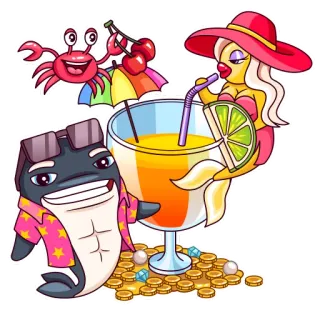 🍸 cocktail, crab, whale, beach, summer, tropical, vacation, drink telegram sticker