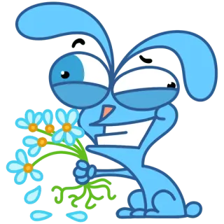 💐 Я тебя лю dibujo animado, conejo, flores, amor, azul, lindo telegram sticker