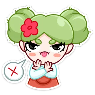 🌵 dessin animé, fille, en colère, non, mignon, autocollant telegram sticker