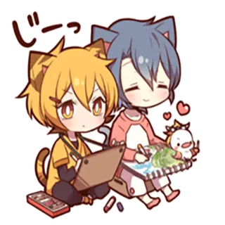 🖍 じーっ アニメ, マンガ, 可愛い, カワイイ, 猫耳, イラスト, アート telegram sticker