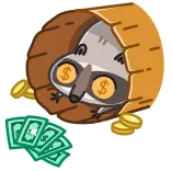 🤑 guaxinim, dinheiro, moedas, dinheiro vivo, símbolos de dólar, rico telegram sticker