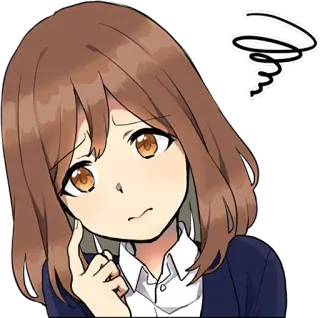 😓 chica anime, confundido, preocupado, pensando, anime, triste, pelo castaño, dibujos animados whatsapp sticker