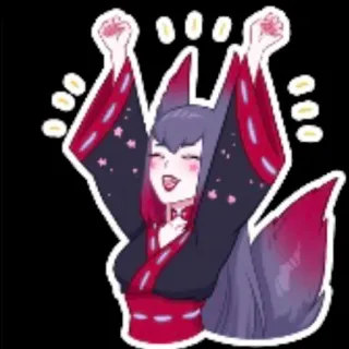 😁 Anime, Renard, Mignon, Kawaii, Autocollant, Joyeux, Kimono, Oreilles, Heureux telegram sticker