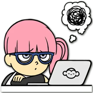 😑 cartoon, computer, thinking, monkey telegram sticker