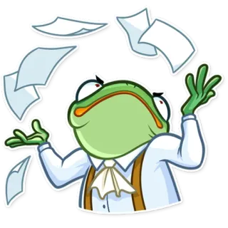 😑 กบ, เอกสาร, การ์ตูน, สำนักงาน, หงุดหงิด, ขว้าง telegram sticker