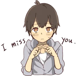 😥 I miss you. Kreskówka, Chłopiec, Anime, Tęsknię za tobą, Smutny telegram sticker