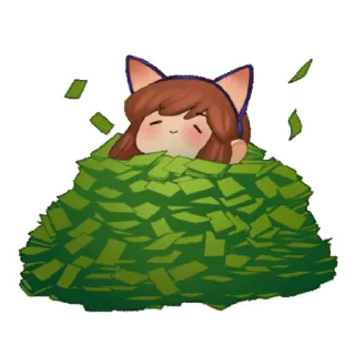 🤑 dinero, riqueza, rico, dibujos animados, orejas de gato telegram sticker