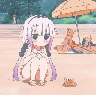 🍬 Kanna Kamui Miss Kobayashi's Dragon Maid 애니메이션, 해변, 드래곤, 귀여운, 만화, 칸나, 코바야시네 메이드래곤 whatsapp sticker