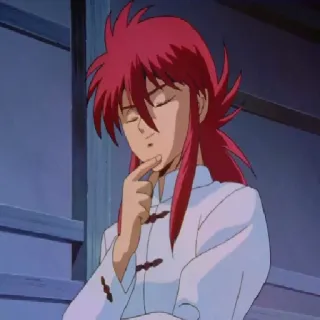 🤔 Kurama Yu Yu Hakusho Аниме, Лис-демон, рыжие волосы, думает, персонаж, Манга telegram sticker