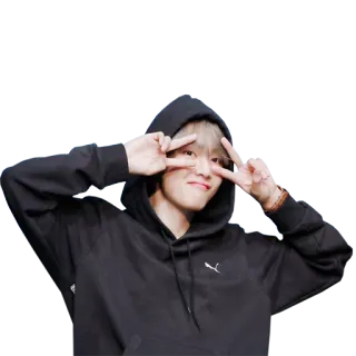 ✌️ simbolo pace, ritratto, giovane uomo, felpa con cappuccio, K-pop telegram sticker