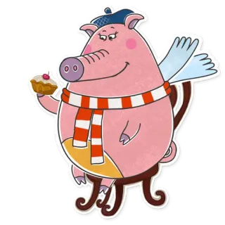 ❤ porco, cupcake, desenho animado, animal, cachecol, boina telegram sticker