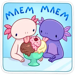 🍦 МЛЕМ МЛЕМ Axolotl, Eis, süß, Cartoon, Aufkleber, Dessert, Tier telegram sticker