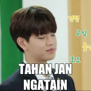 💰 TAHAN JAN NGATAIN Meme, Kpop, Junge, Ausdruck, Lustig, Unterhaltung whatsapp sticker