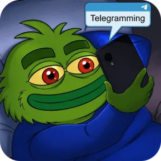 📖 Pepe the Frog Telegramming pepe the frog, meme, phone, social media, bed, typing, chatting, internet culture whatsapp sticker