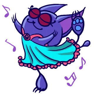 💃 fofo, roxo, dançando, desenho animado, animal, vestido telegram sticker
