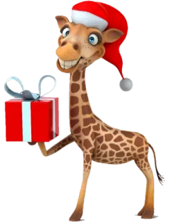 🎅 Giraffe, Weihnachten, Weihnachtsmütze, Geschenk, Feiertag, Cartoon, Tier telegram sticker