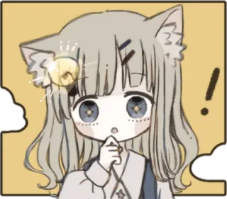 😯 动漫女孩, 猫耳, 卡哇伊, 可爱, 感叹号 whatsapp sticker