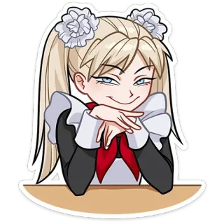 😏 anime girl, smirking, blonde, pigtails, cartoon, mischievous telegram sticker