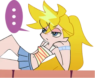 💬 Panty Anarchy Panty & Stocking with Garterbelt anime, girl, laying down, blonde hair, thinking telegram sticker