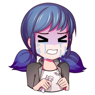😢 Marinette Dupain-Cheng Miraculous Ladybug menangis, kesal, sedih, tertekan, anime, kartun whatsapp sticker