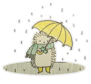 ☔ hedgehog, rain, umbrella, cute, animal, winter telegram sticker