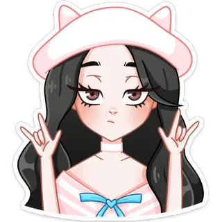 🤟 소녀, 만화, 뿔 제스처, 귀여운, 분홍색, 애니메이션 스타일 telegram sticker