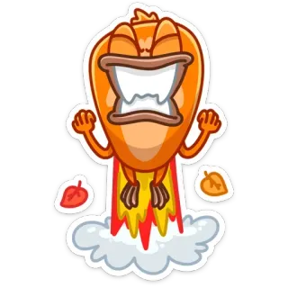 😡 pomarańczowy, kreskówka, rakieta, liście, latający, naklejka telegram sticker