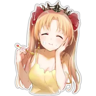 😊 animé, fille, mignon, kawaii, personnage, cheveux blonds, couronne, dessert telegram sticker