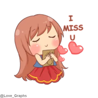 😌 I MISS U dibujos animados, chica, te echo de menos, corazones, amor, cariño telegram sticker