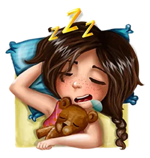 😴 dormindo, menina, ursinho de pelúcia, sono, zzz, desenho animado, sonho, fofo telegram sticker