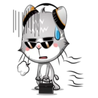 😓 gato, dibujo animado, personaje, sudor, preocupación, nervioso, maleta whatsapp sticker