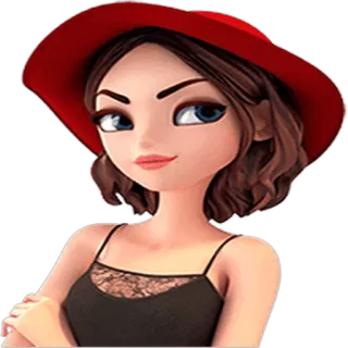 😏 kobieta, czerwony kapelusz, kreskówka, brunetka, dziewczyna, portret telegram sticker