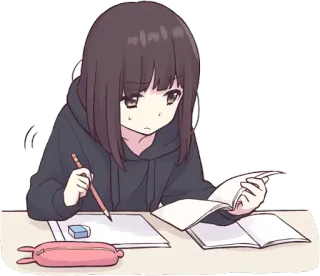 📖 anime, girl, studying, pencil, kawaii telegram sticker