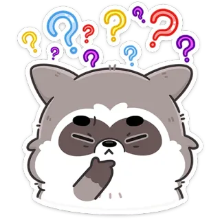 ❓ szop, myślący, pytania, zmieszany, kreskówka, zwierzę whatsapp sticker