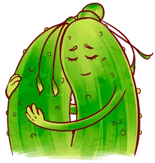 😌 Gurke, Umarmung, Gemüse, süß, Cartoon, kawaii, Emotionen telegram sticker