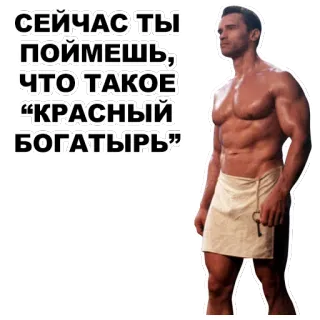 💪 Arnold Schwarzenegger СЕЙЧАС ТЫ ПОЙМЕШЬ, ЧТО ТАКОЕ “КРАСНЫЙ БОГАТЫРЬ” arnold schwarzenegger, kulturystyka, rosyjski, czerwony bohater telegram sticker