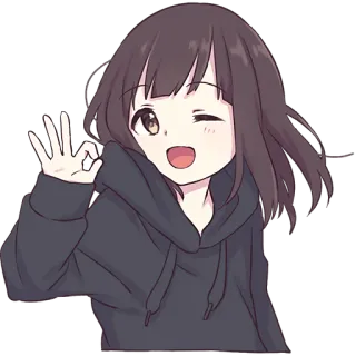👌 Anime, Cô gái, Nháy mắt, OK, Áo hoodie, Dễ thương telegram sticker