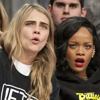 😦 Cara Delevingne and Rihanna celebrità, donne, ritratto, famosi, persone telegram sticker