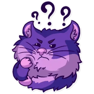 😲 猫, 困惑, 问号, 思考, 担心, 紫色猫 telegram sticker