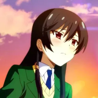 🍀 Anime, Meisje, Schattig, Schooluniform, Lang haar telegram sticker