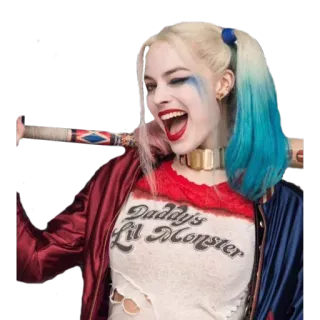 😜 Harley Quinn Suicide Squad Daddy's Lil Monster harley quinn, suicide squad, margot robbie, villain, bat, daddy's lil monster telegram sticker