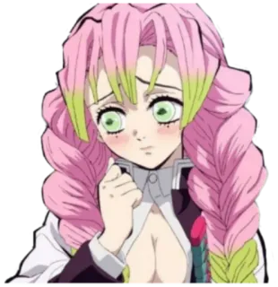😳 Mitsuri Kanroji Demon Slayer Anime, Manga, Demon Slayer, Mitsuri Kanroji, Cheveux roses, Mignon, Rougeurs whatsapp sticker