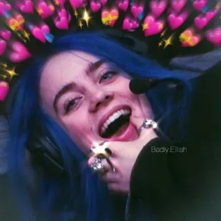 😄 Billie Eilish Badly.Eilish singer, blue hair, celebrity, hearts, pop star telegram sticker